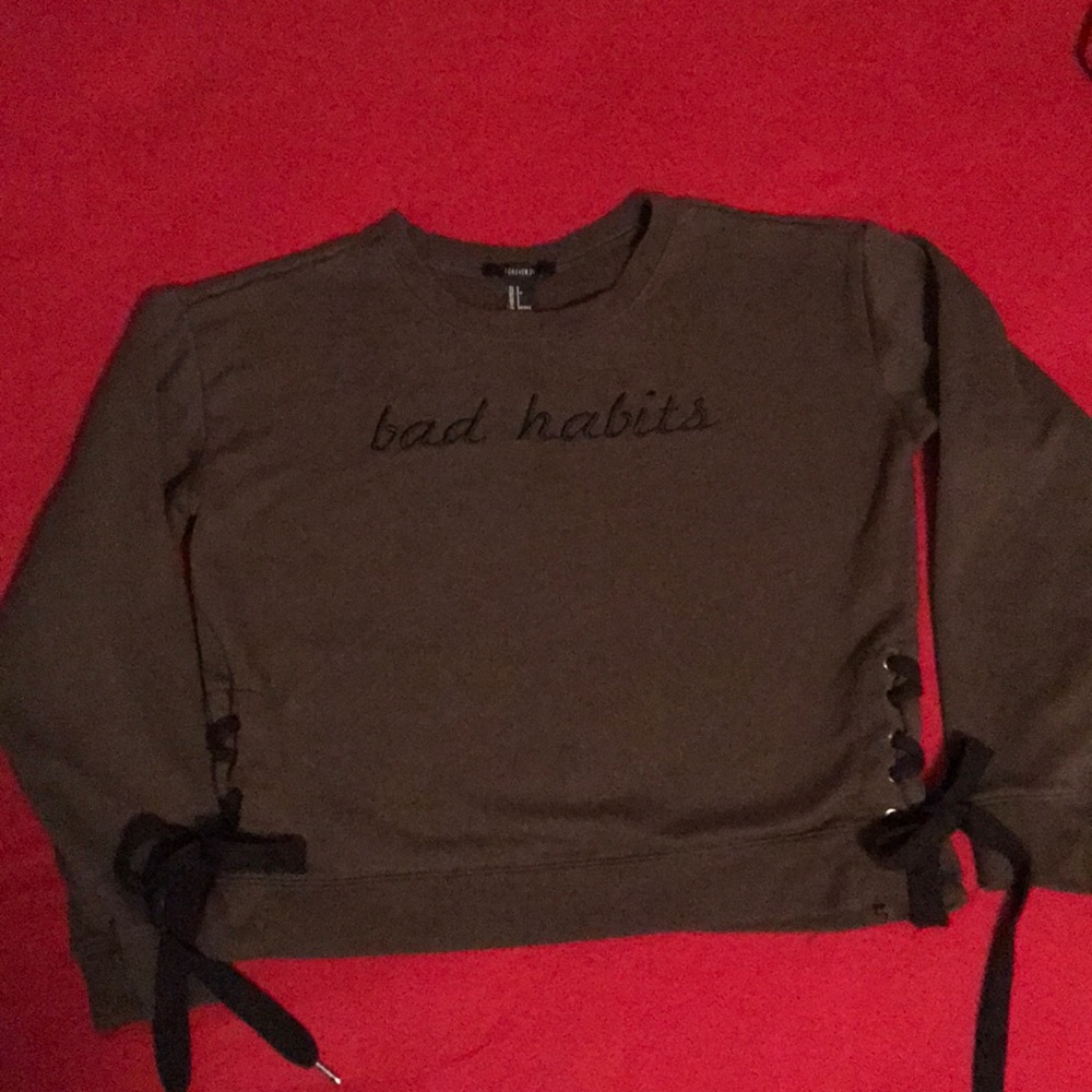 Forever21 Army green crop sweater